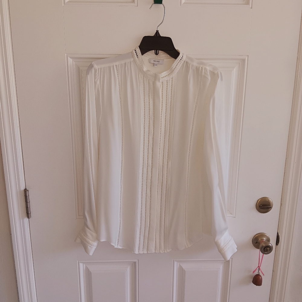 Reiss white long sleeve woman's blouse size 8